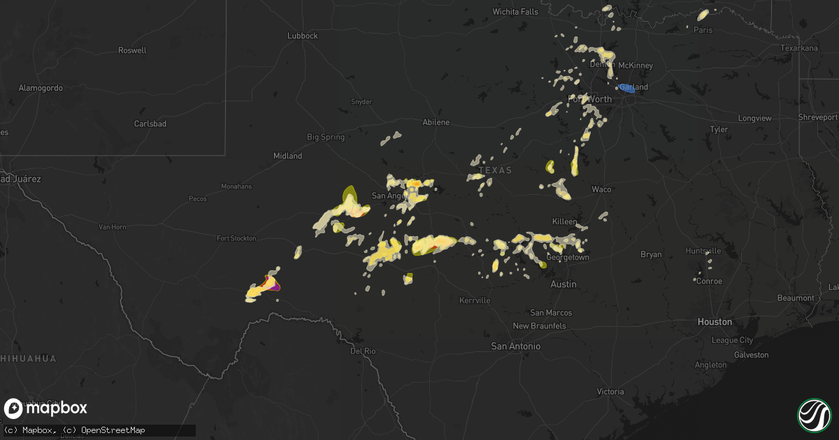 Hail map in Texas on May 19, 2026