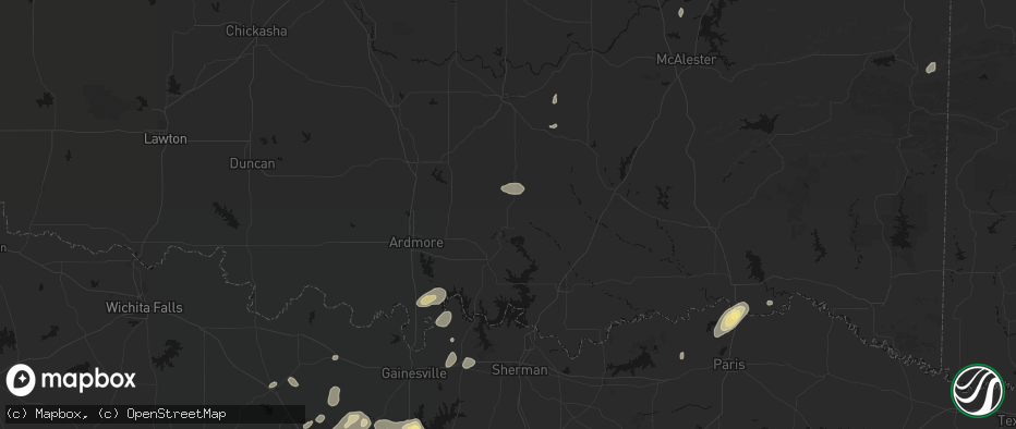 Hail map in Tishomingo, OK on May 19, 2026