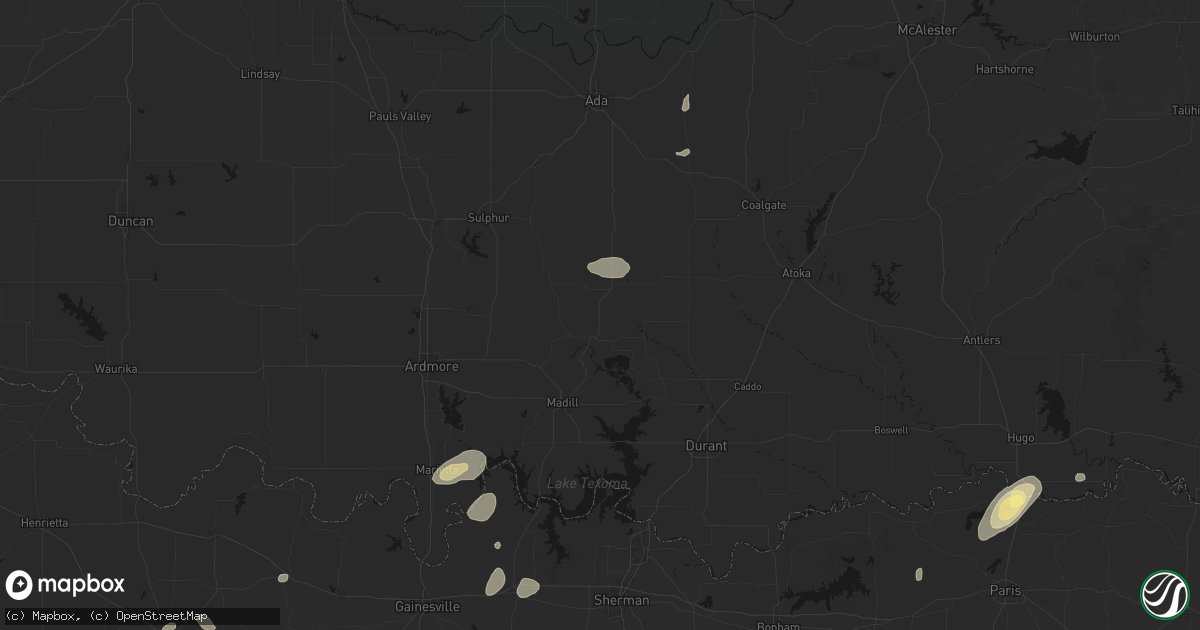Hail map in Tishomingo, OK on May 19, 2026