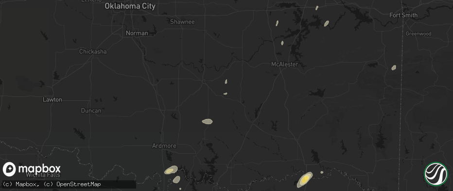 Hail map in Tupelo, OK on May 19, 2026