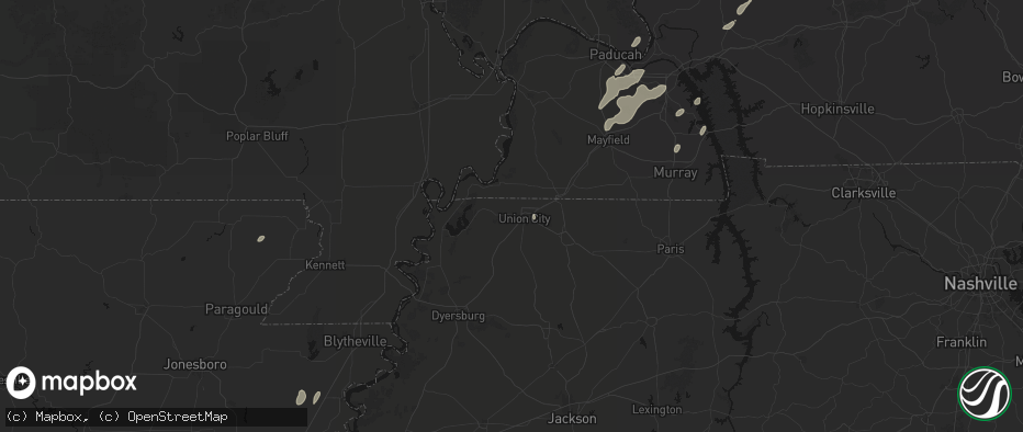 Hail map in Union City, TN on May 19, 2026
