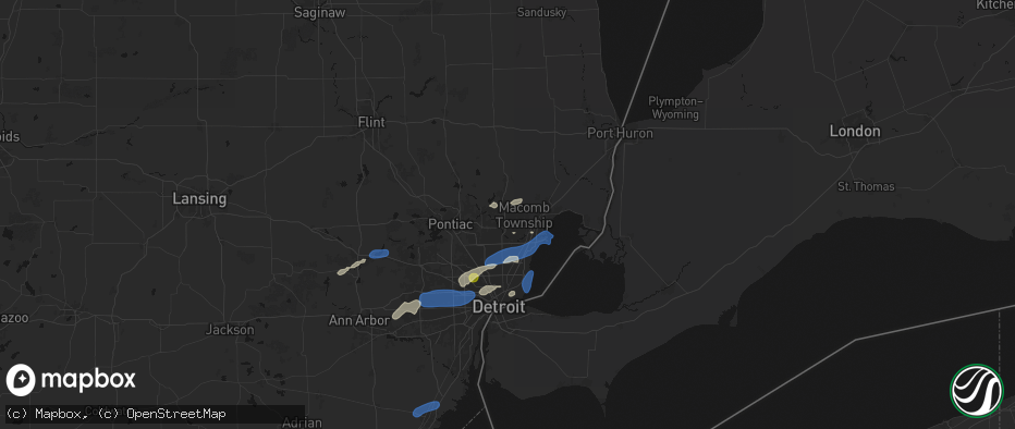 Hail map in Utica, MI on May 19, 2026