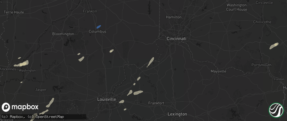 Hail map in Vevay, IN on May 19, 2026