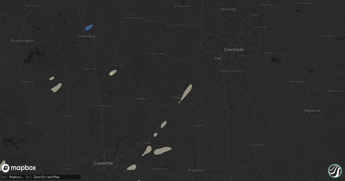 Hail map in Vevay, IN on May 19, 2026