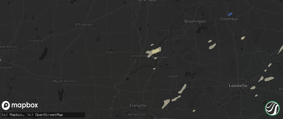 Hail map in Vincennes, IN on May 19, 2026