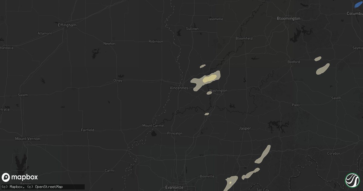 Hail map in Vincennes, IN on May 19, 2026
