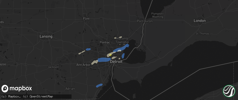 Hail map in Warren, MI on May 19, 2026
