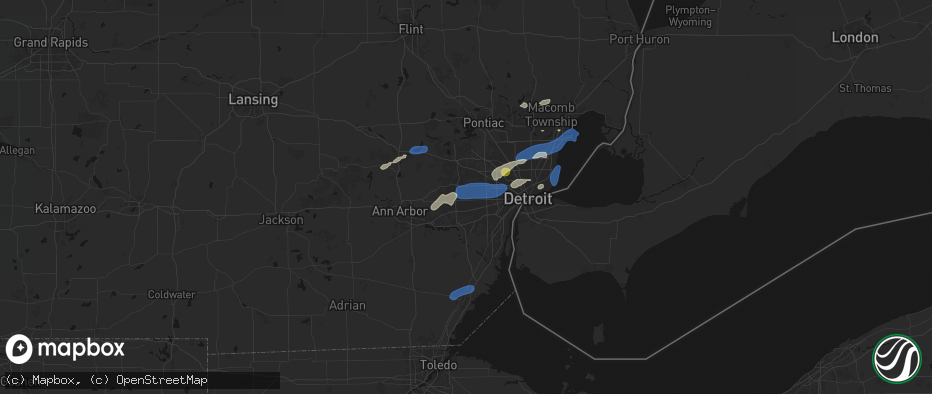 Hail map in Westland, MI on May 19, 2026