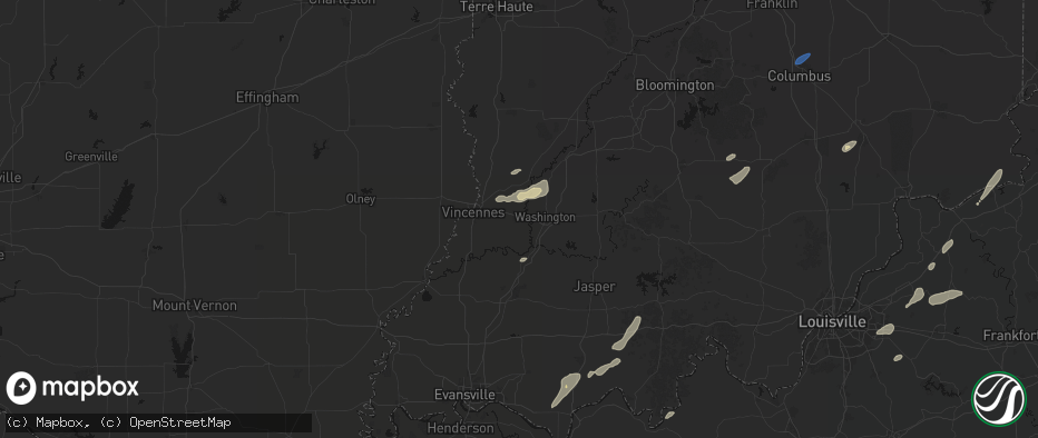 Hail map in Wheatland, IN on May 19, 2026