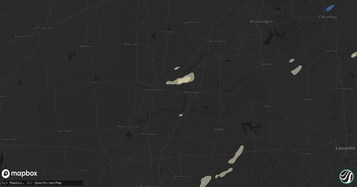 Hail map in Wheatland, IN on May 19, 2026
