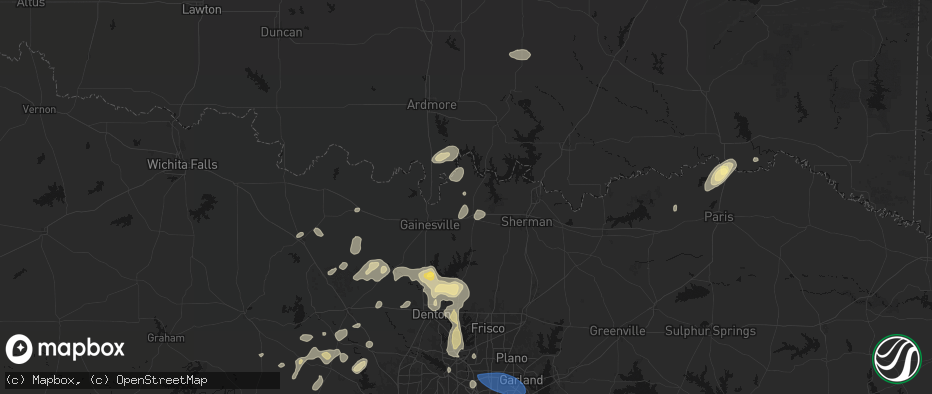 Hail map in Whitesboro, TX on May 19, 2026