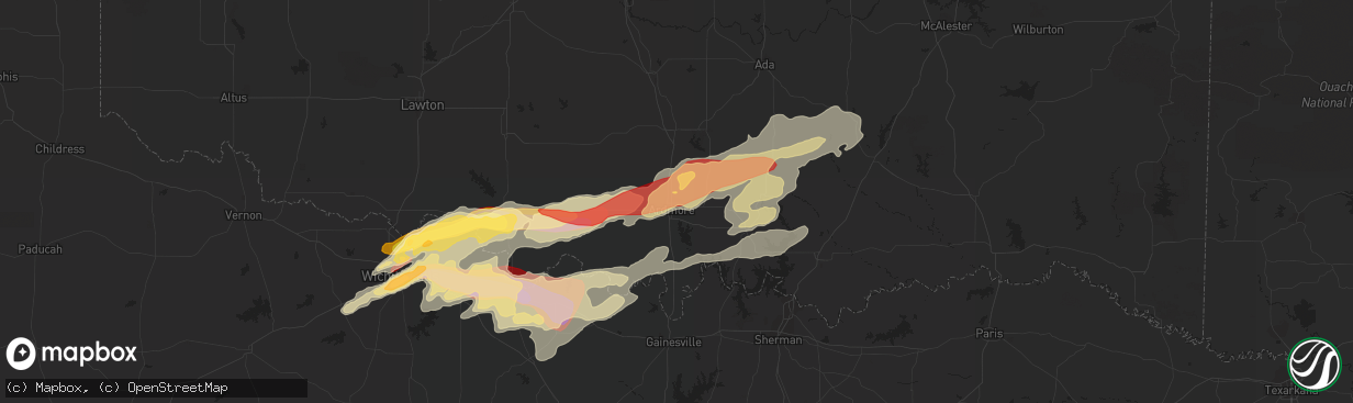 Hail map in Ardmore, OK on May 20, 2013