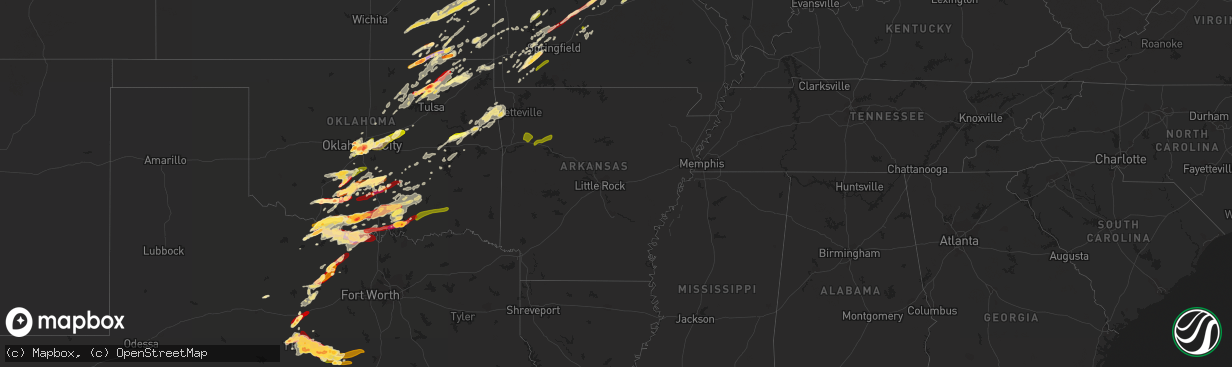 Hail map in Arkansas on May 20, 2013