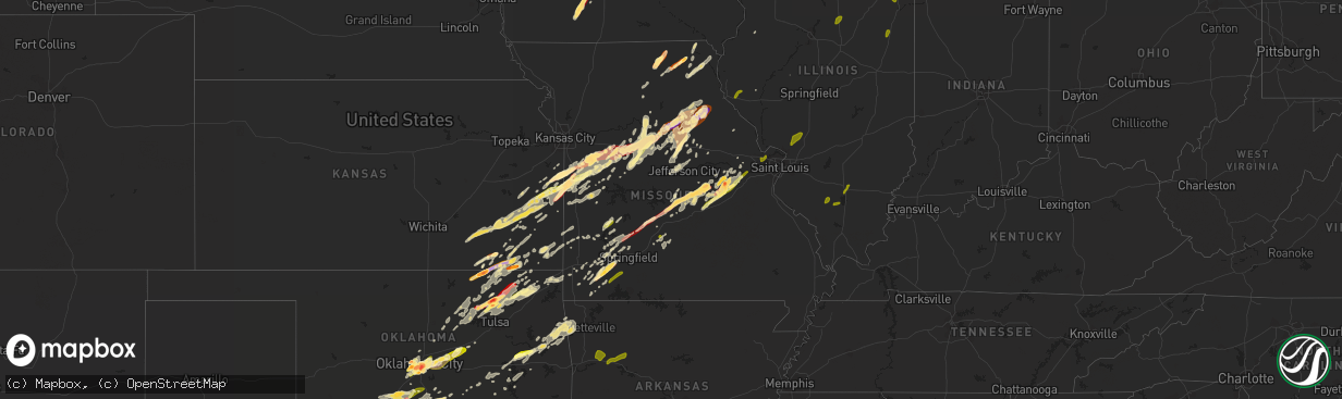 Hail map in Missouri on May 20, 2013