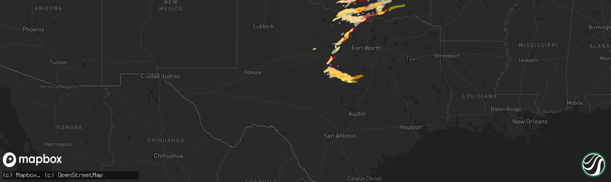 Hail map in Texas on May 20, 2013