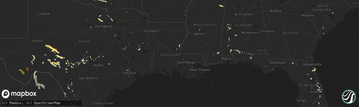 Hail map in Louisiana on May 20, 2015