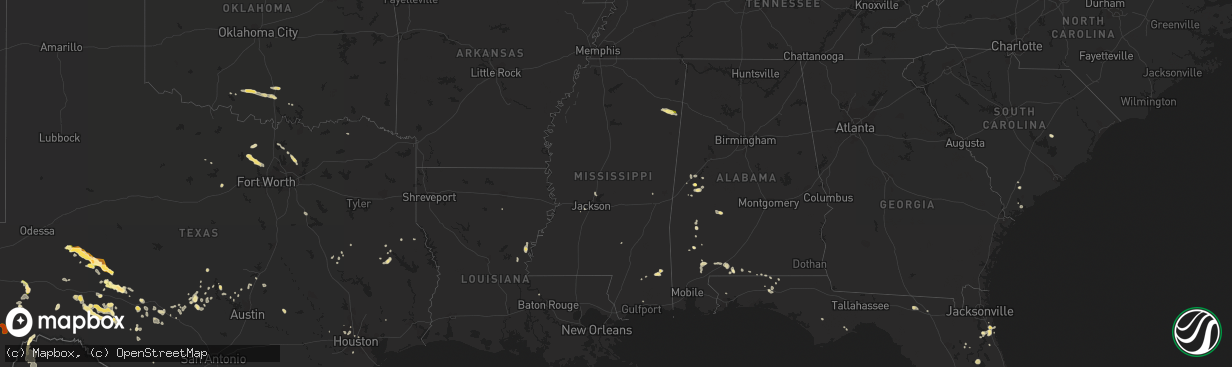 Hail map in Mississippi on May 20, 2015