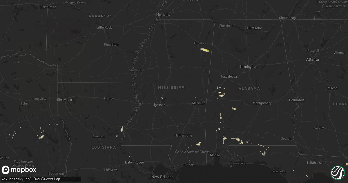 Hail map in Mississippi on May 20, 2015
