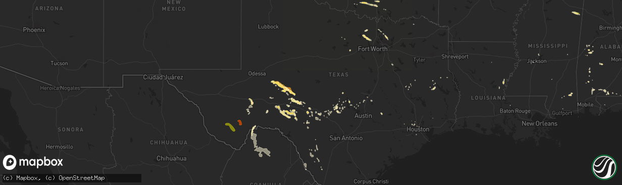 Hail map in Texas on May 20, 2015