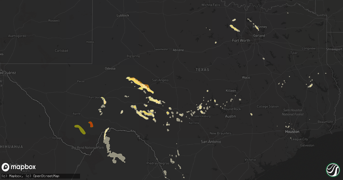 Hail map in Texas on May 20, 2015