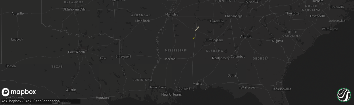 Hail map in Mississippi on May 20, 2016