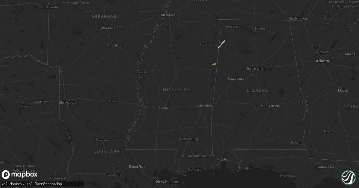 Hail map in Mississippi on May 20, 2016