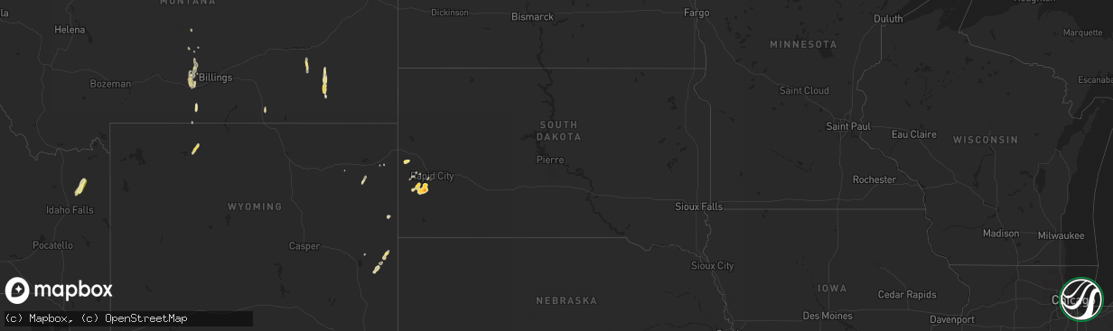 Hail map in South Dakota on May 20, 2016