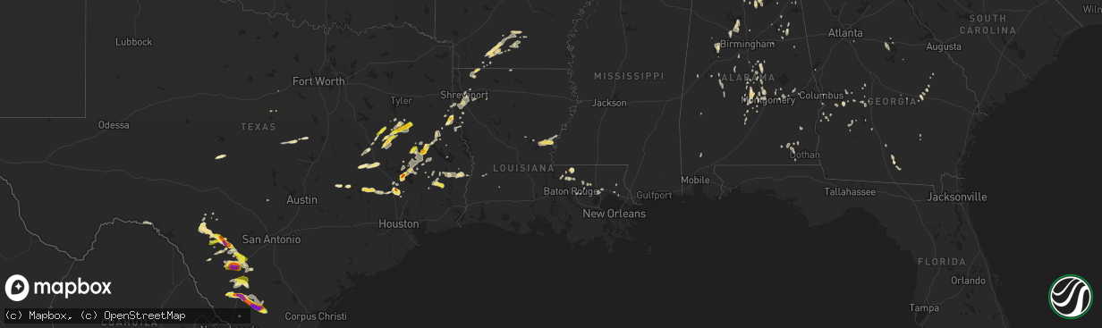 Hail map in Louisiana on May 20, 2017