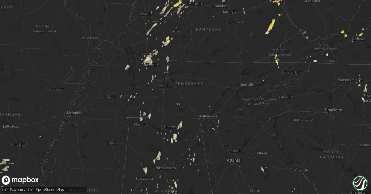 Hail map in Tennessee on May 20, 2017
