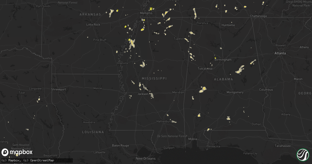 Hail map in Mississippi on May 20, 2018