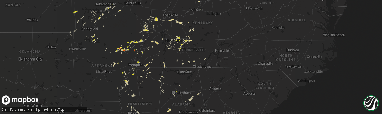 Hail map in Tennessee on May 20, 2018