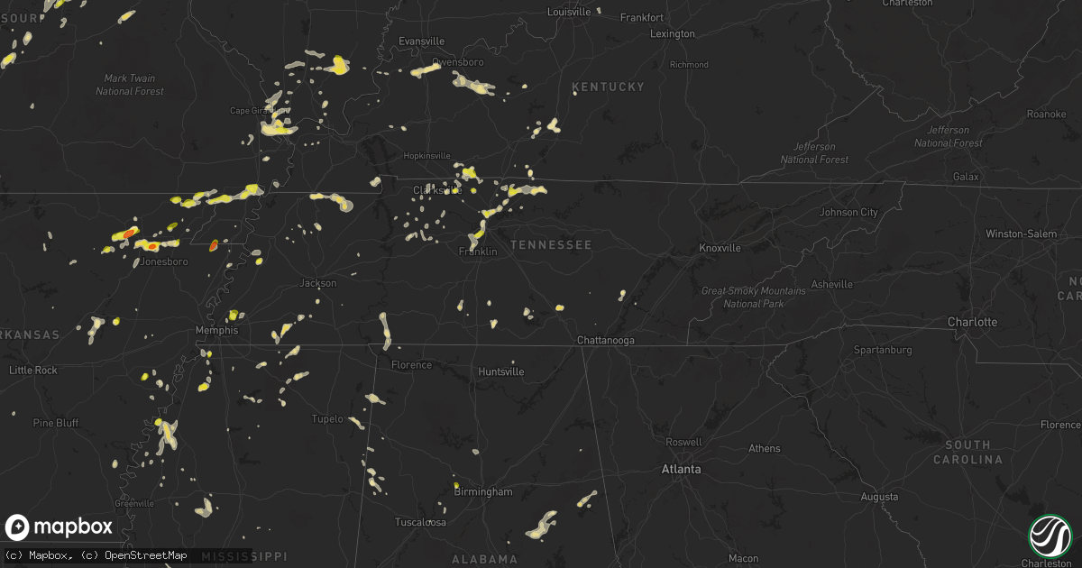 Hail map in Tennessee on May 20, 2018