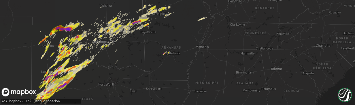 Hail map in Arkansas on May 20, 2019