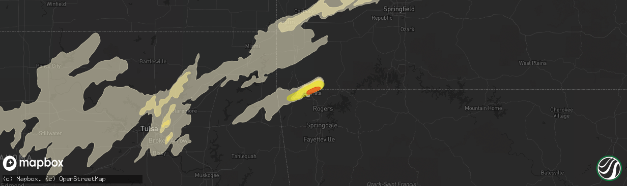 Hail map in Bella Vista, AR on May 20, 2019