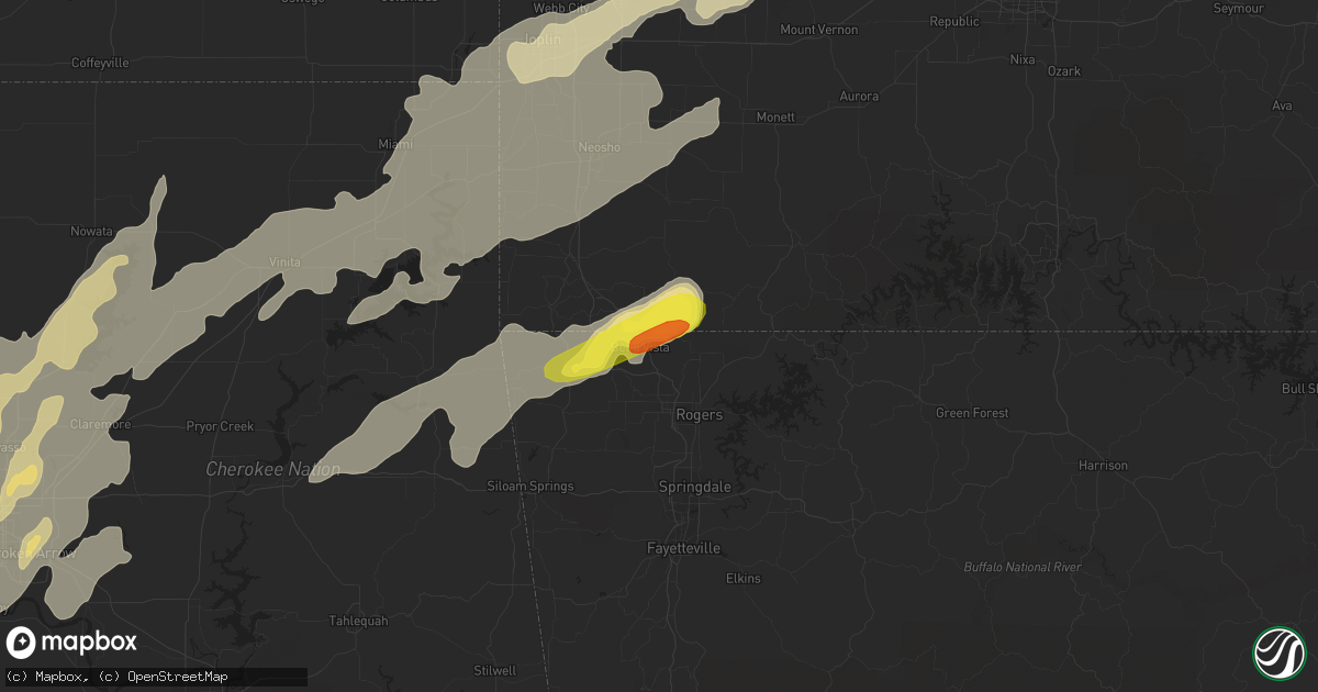 Hail map in Bella Vista, AR on May 20, 2019