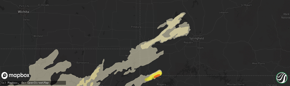 Hail map in Joplin, MO on May 20, 2019