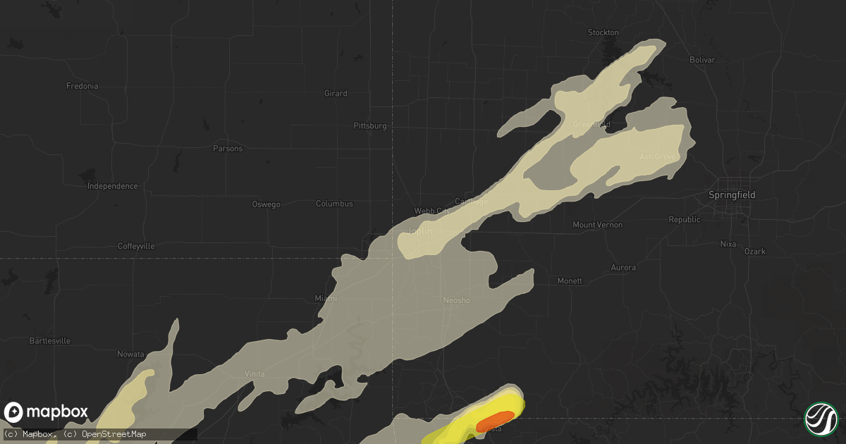 Hail map in Joplin, MO on May 20, 2019