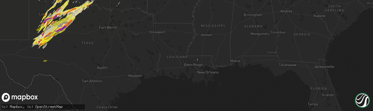 Hail map in Louisiana on May 20, 2019