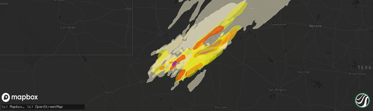 Hail map in Midland, TX on May 20, 2019