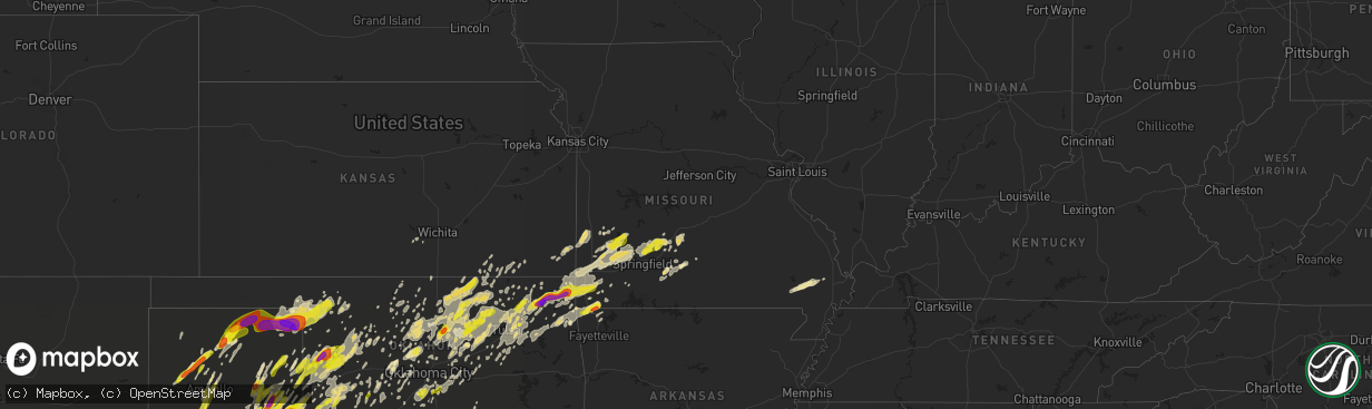 Hail map in Missouri on May 20, 2019