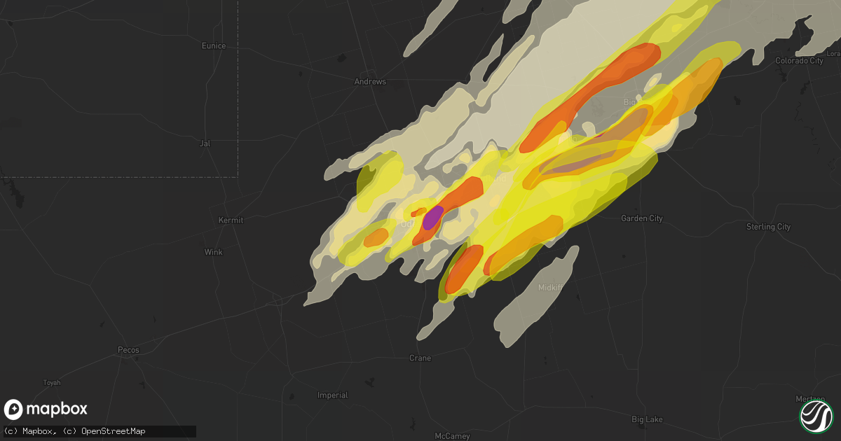 Hail map in Odessa, TX on May 20, 2019