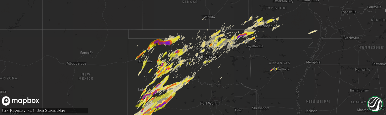 Hail map in Oklahoma on May 20, 2019