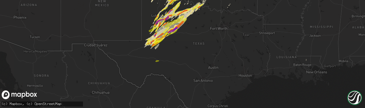 Hail map in Texas on May 20, 2019