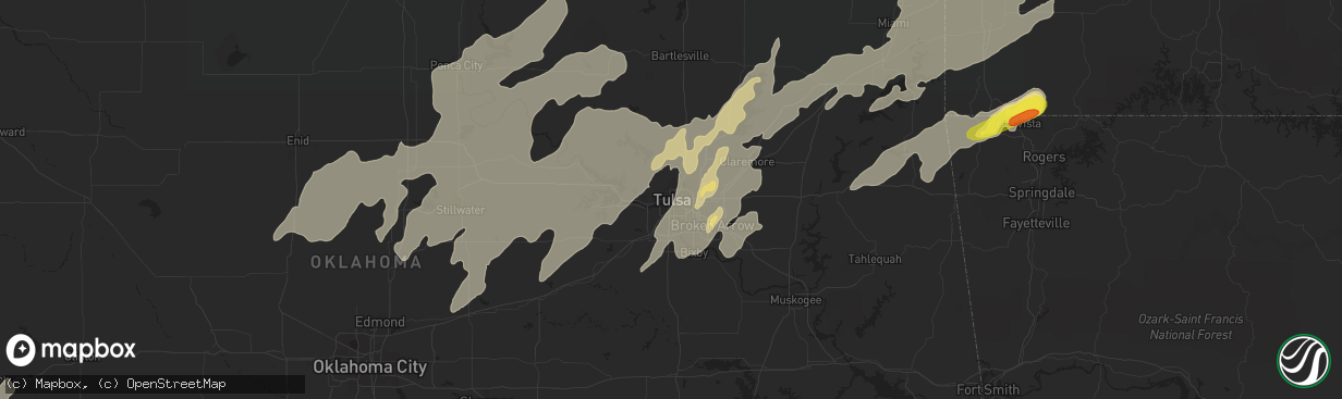 Hail map in Tulsa, OK on May 20, 2019