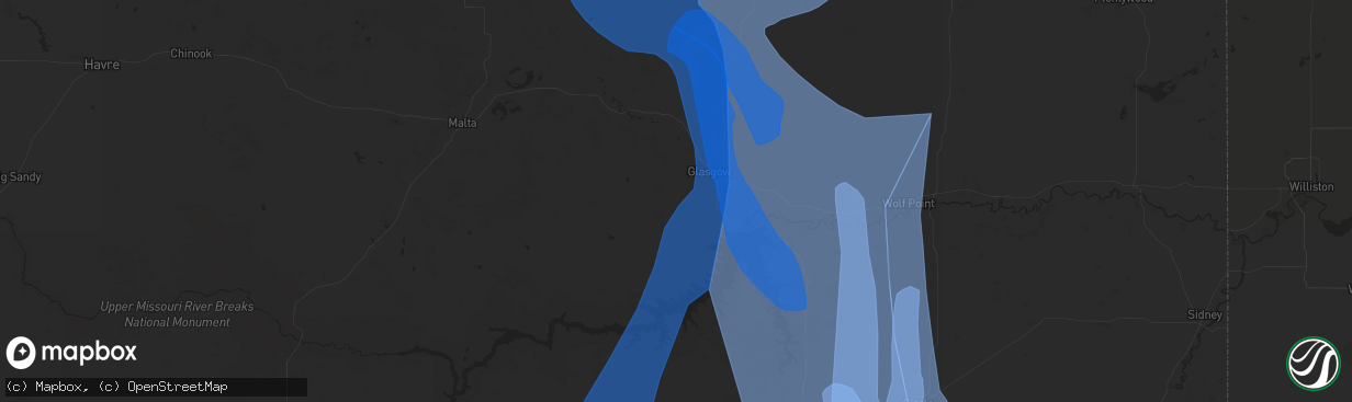 Hail map in Glasgow, MT on May 20, 2020