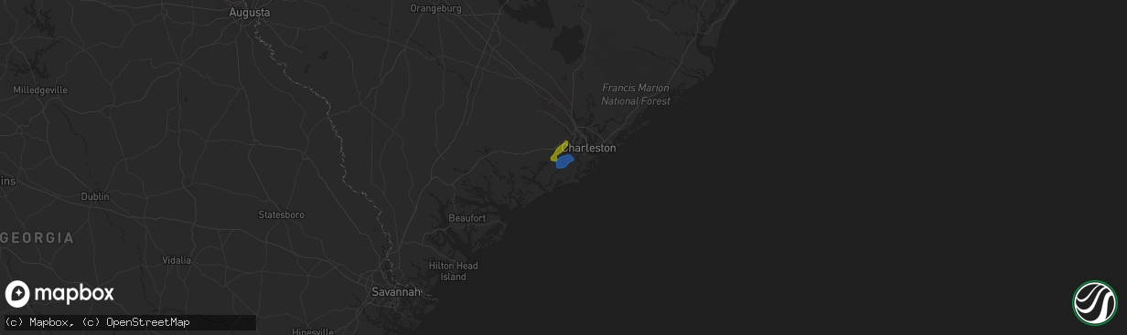 Hail map in Johns Island, SC on May 20, 2020