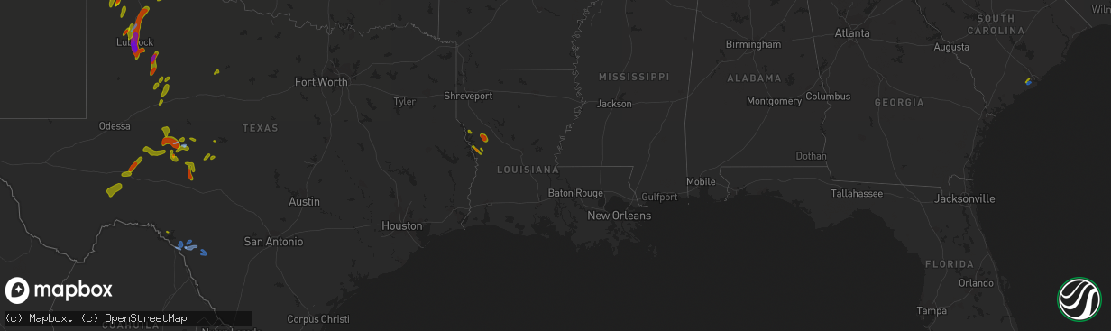 Hail map in Louisiana on May 20, 2020