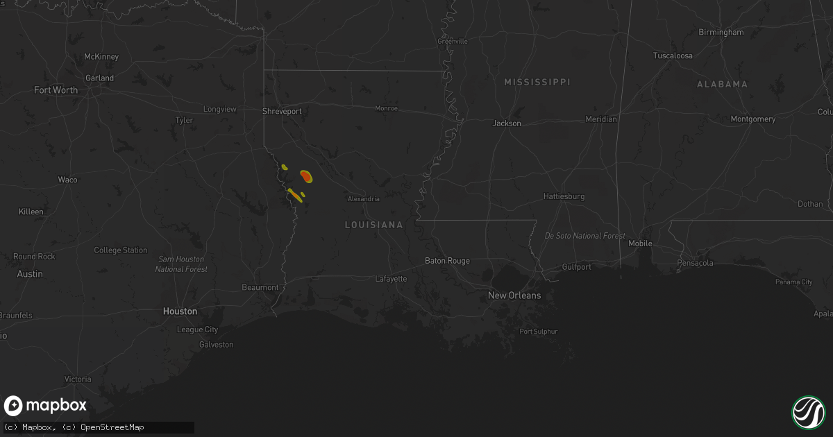 Hail map in Louisiana on May 20, 2020