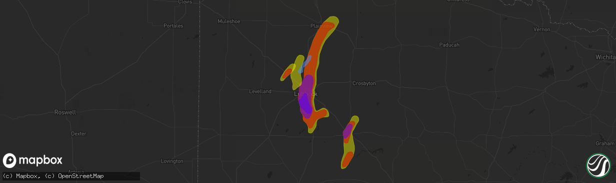 Hail map in Lubbock, TX on May 20, 2020