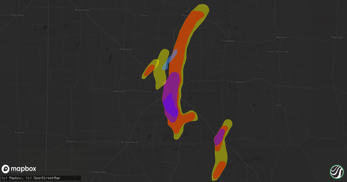 Hail map in Lubbock, TX on May 20, 2020